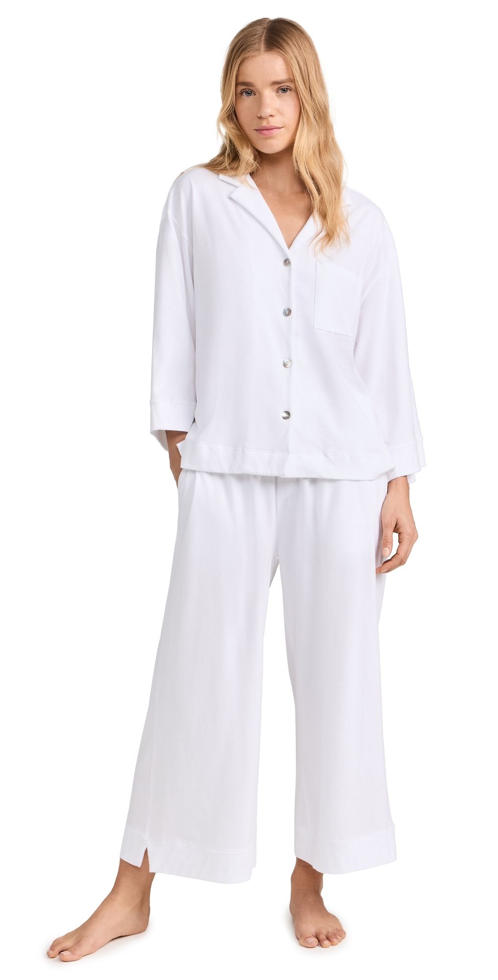 Petite Plume Luxe Pima White Wide Leg Pajama Set White L