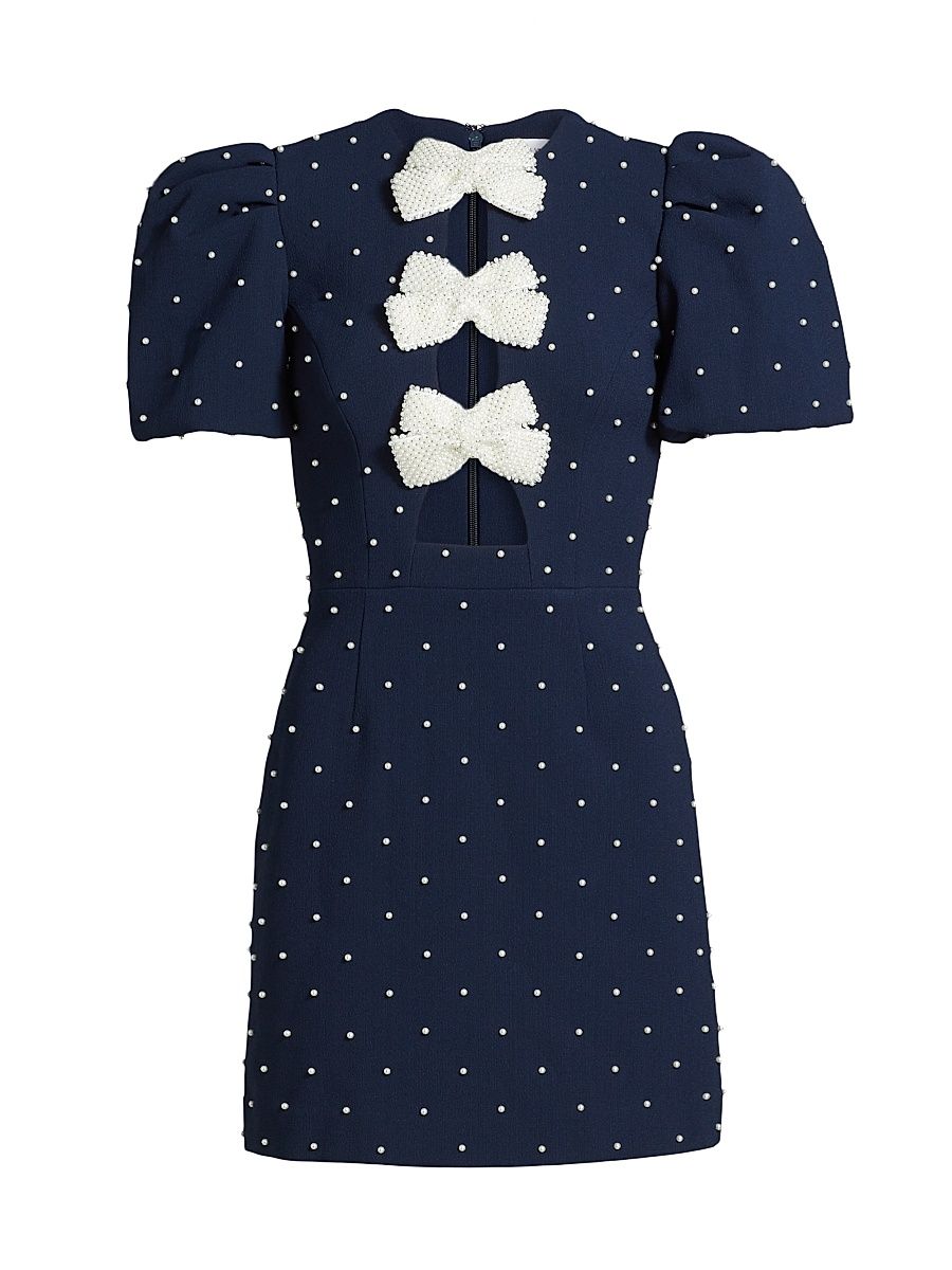 Women's Veronica Pearl Bow Puff-Sleeve Minidress - Blue - Size 12