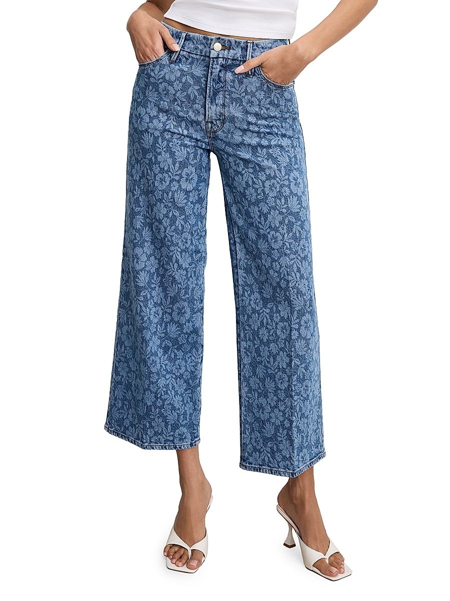 Women's Good Waist High-Rise Cropped Palazzo Jeans - Hibiscus Bloom - Size 8