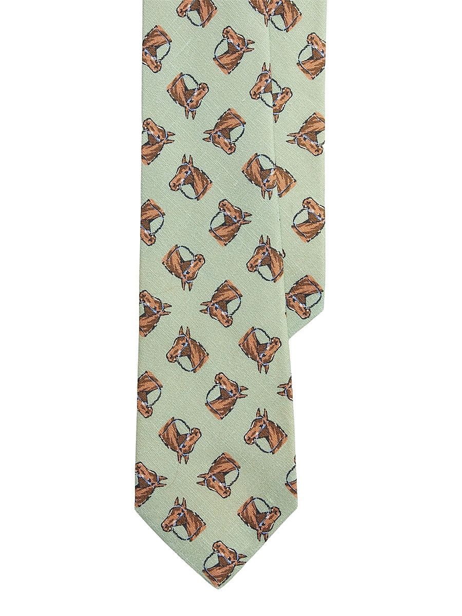 Men's Horse-Print Linen Tie - Green