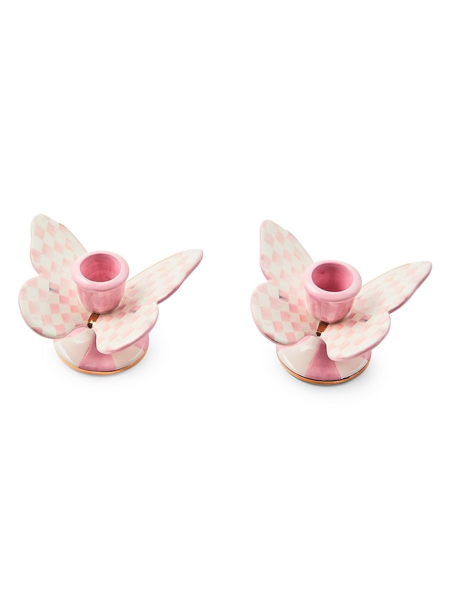 Rosy Check Butterfly Candle Holders, Set of 2