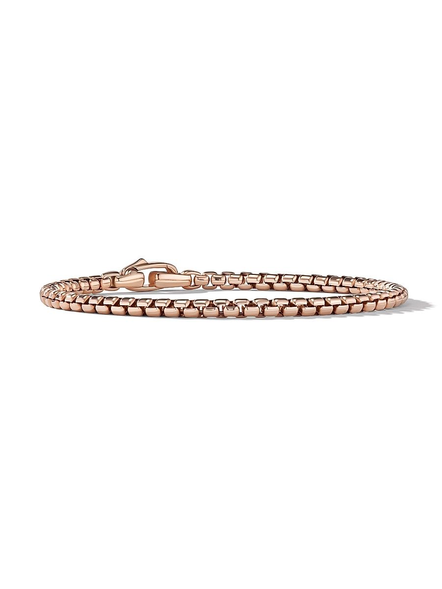 Men's Box Chain Bracelet in 18K Rose Gold 3.4mm - Rose Gold - Size Small