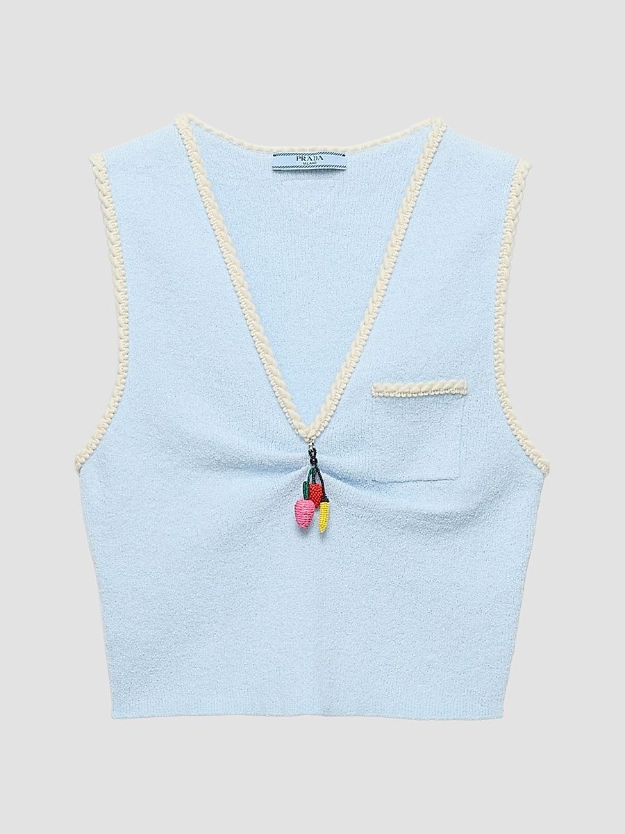 Women's Cotton Bouclé Crop Top - Blue - Size 4