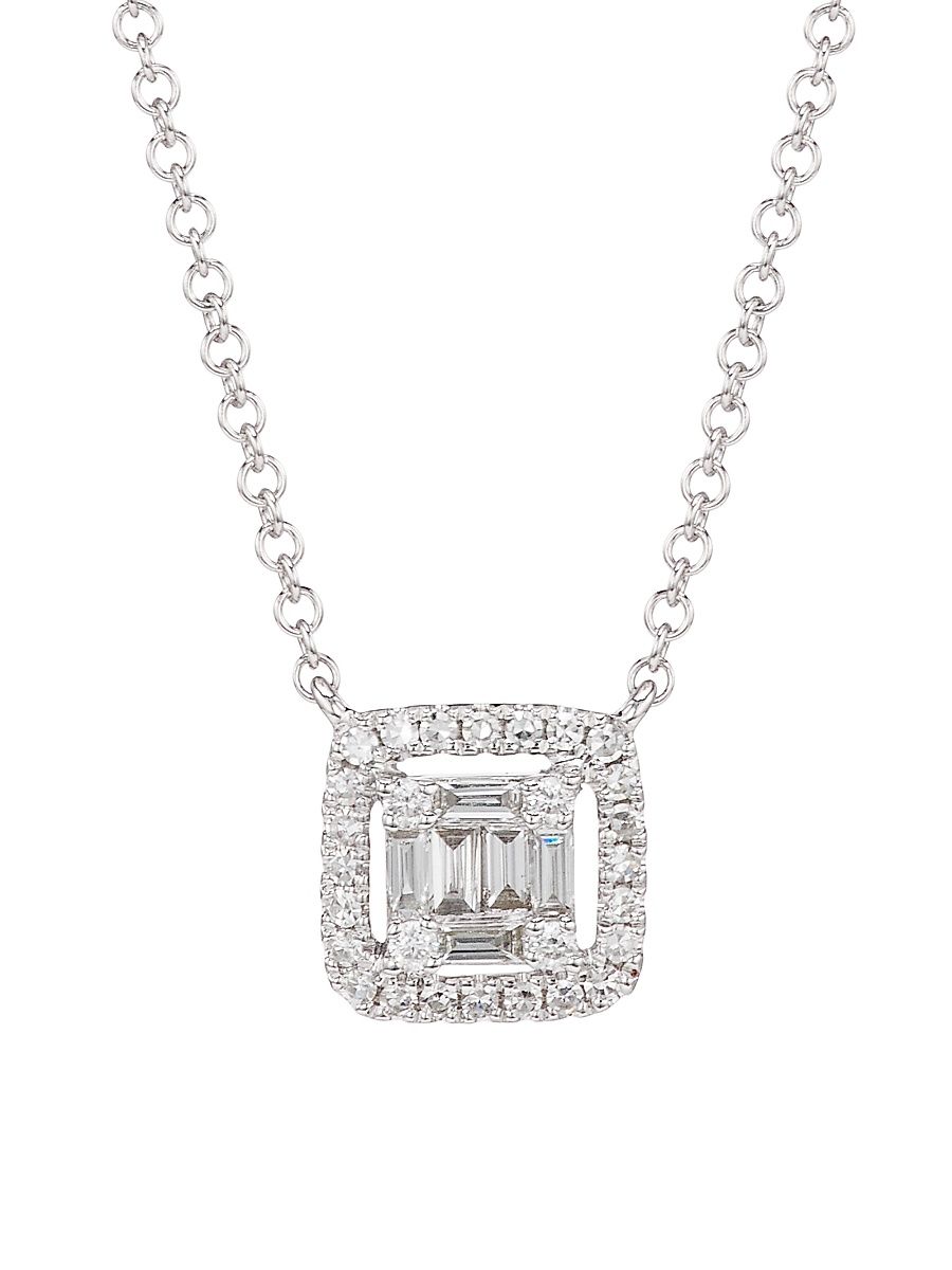 Women's 14K White Gold & 0.29 TCW Diamond Cushion Pendant Necklace - White Gold