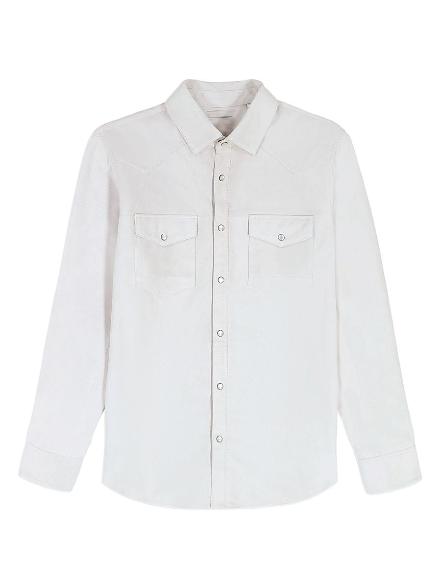 Men's Marstow Leather Shirt Jacket - Stone - Size XL