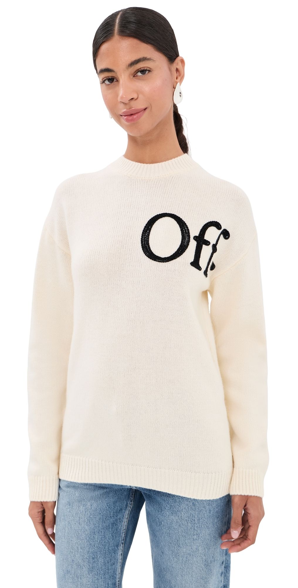 Off-White Bookish Shared Knit Crew Pullover Ivory Black XS