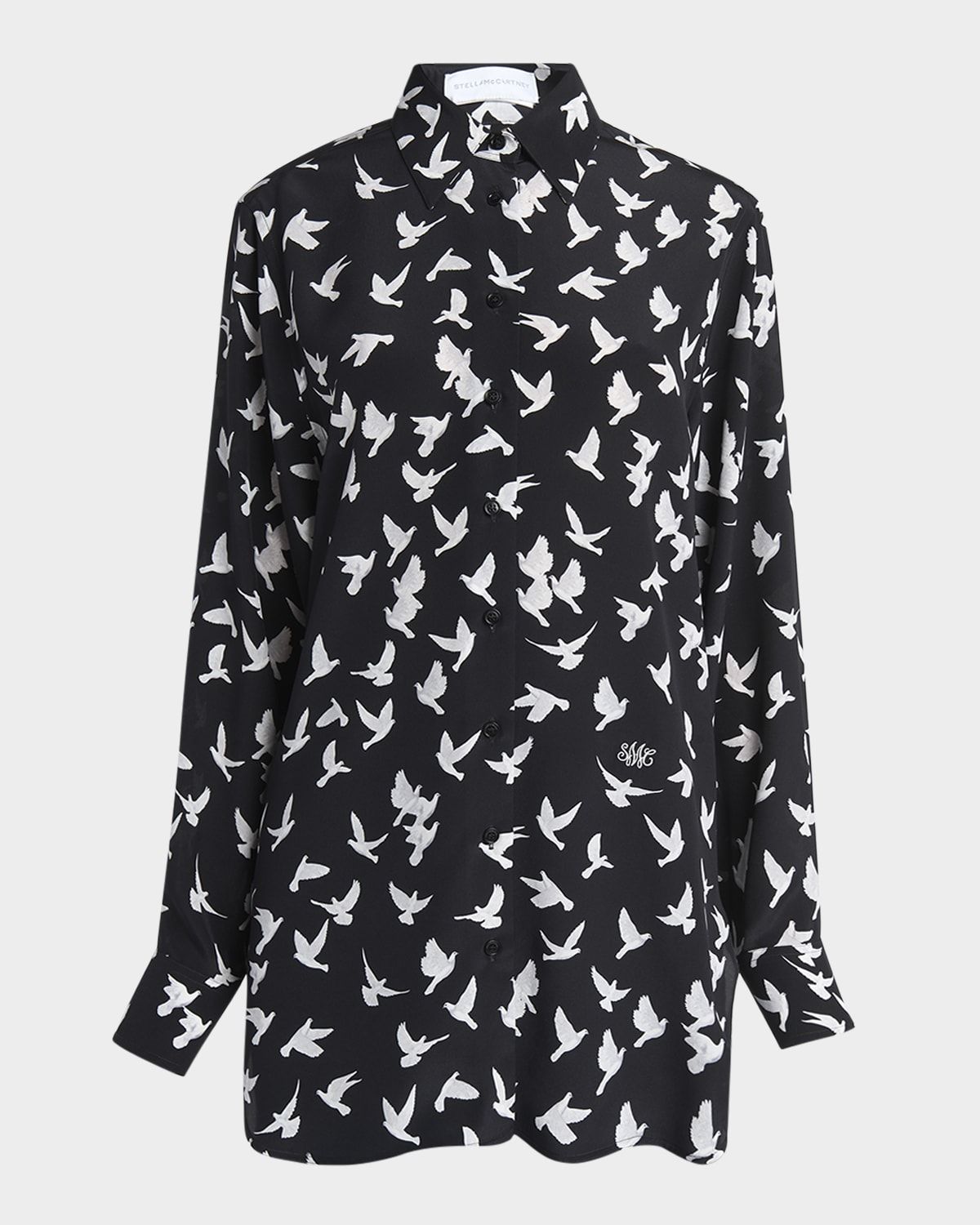 Flying Bird Silk Oversized Button-Down Shirt