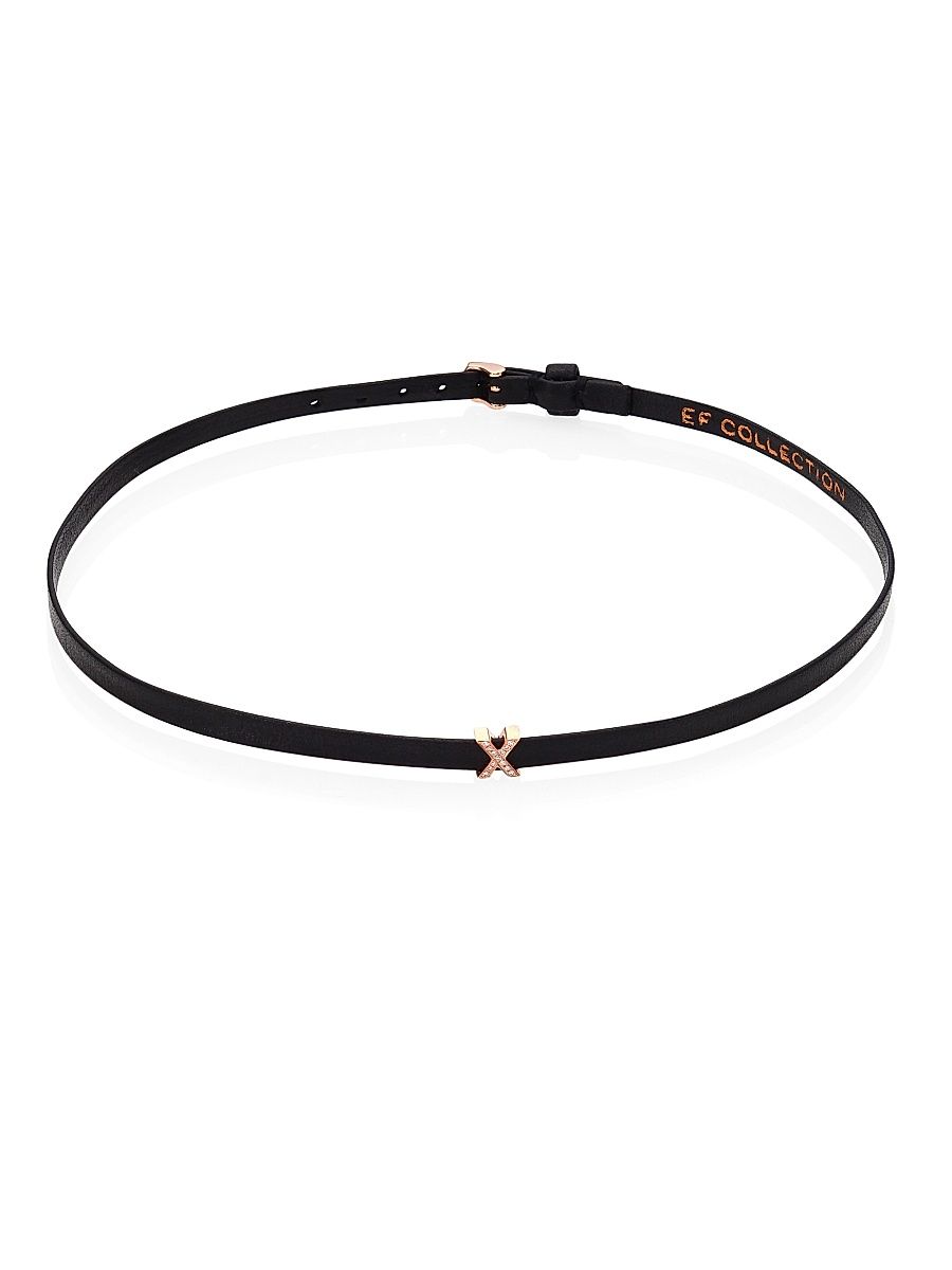 Mini Diamond X 14K Rose Gold & Leather Choker - Black
