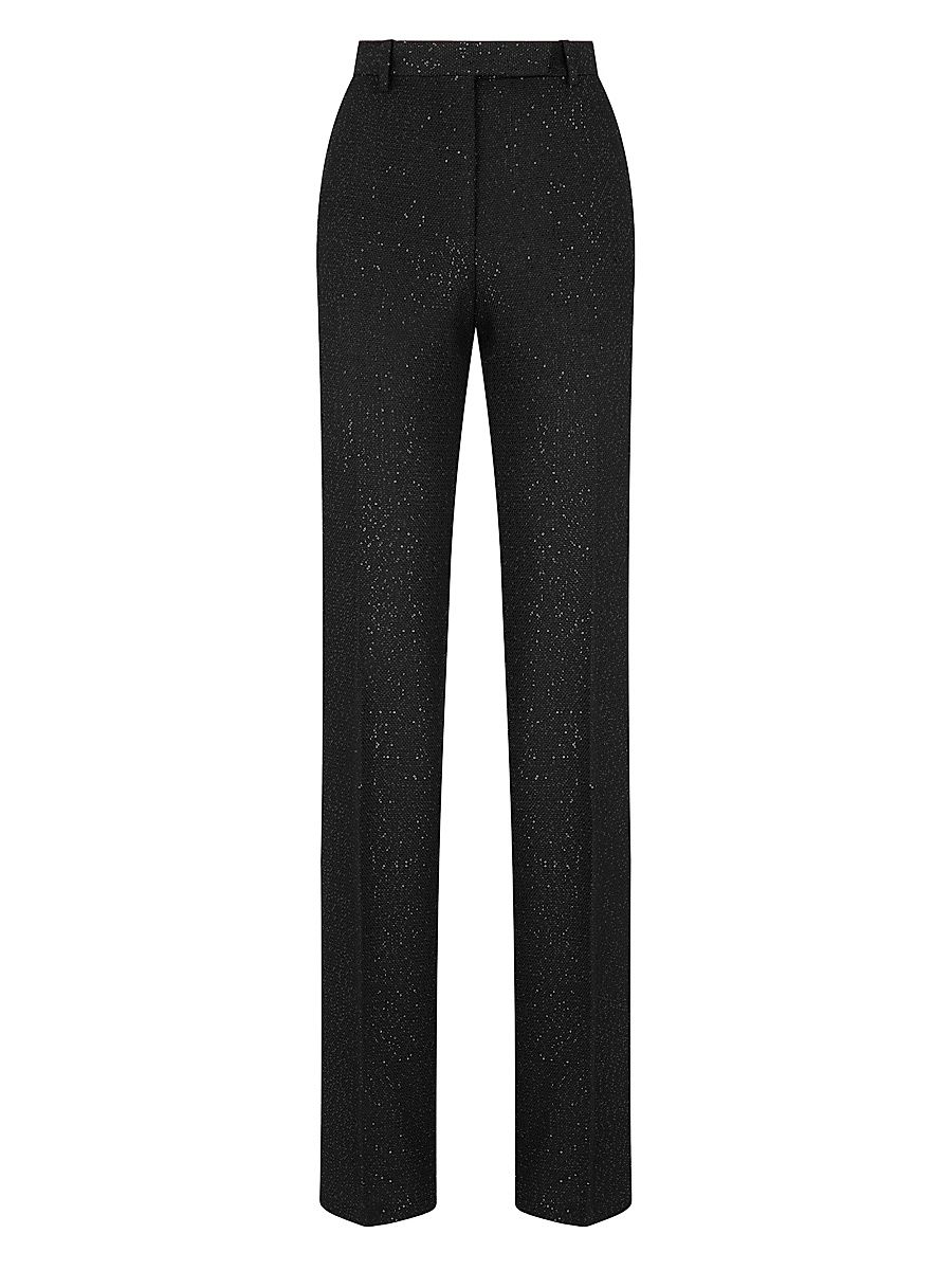 Women's Sequined Wool-Blend Crêpe Straight-Leg Pants - Black - Size 10