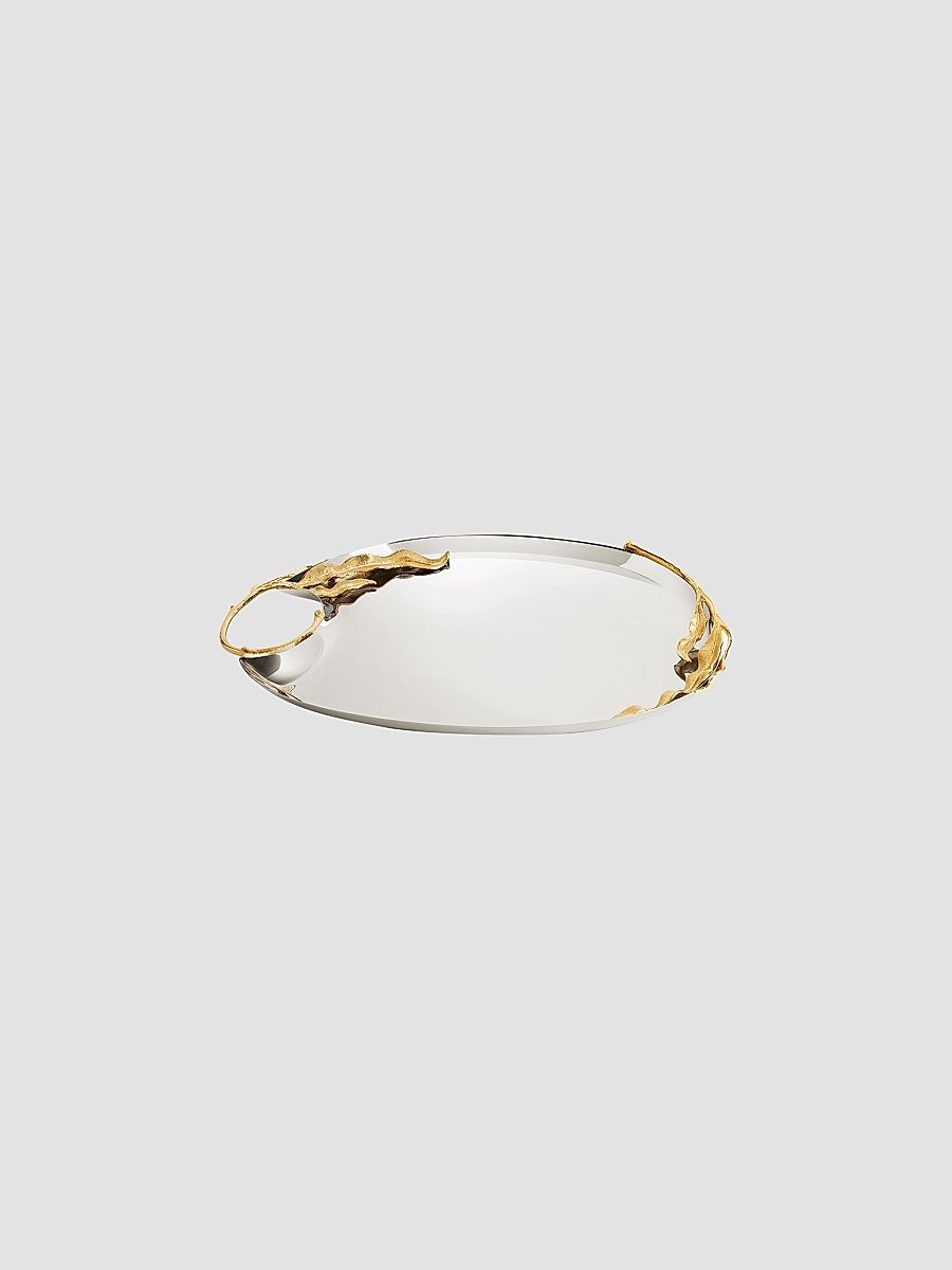 L'Objet Fern Stainless Steel & 24K-Gold Large Tray - Yellow Grey