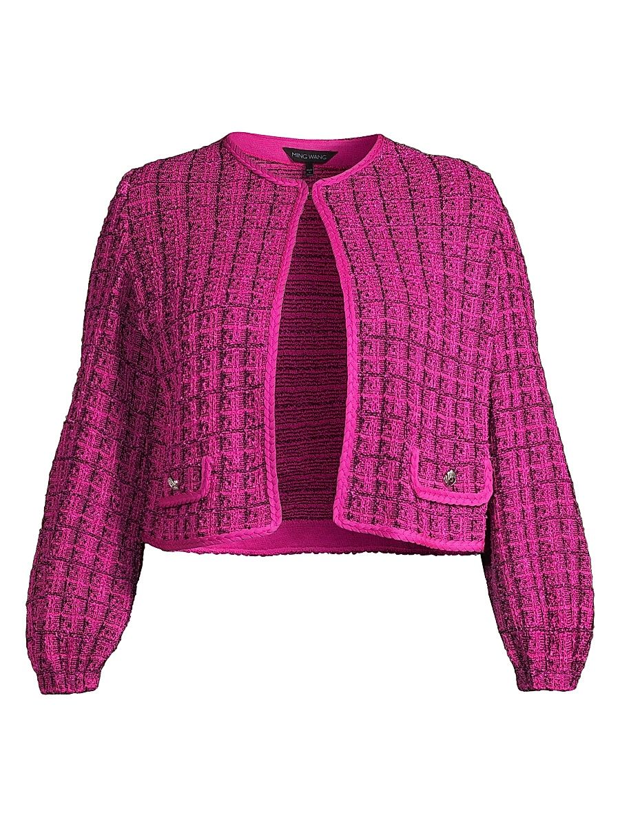 Women's Tweed Knit Check Jacket - Mulberry Black - Size 24
