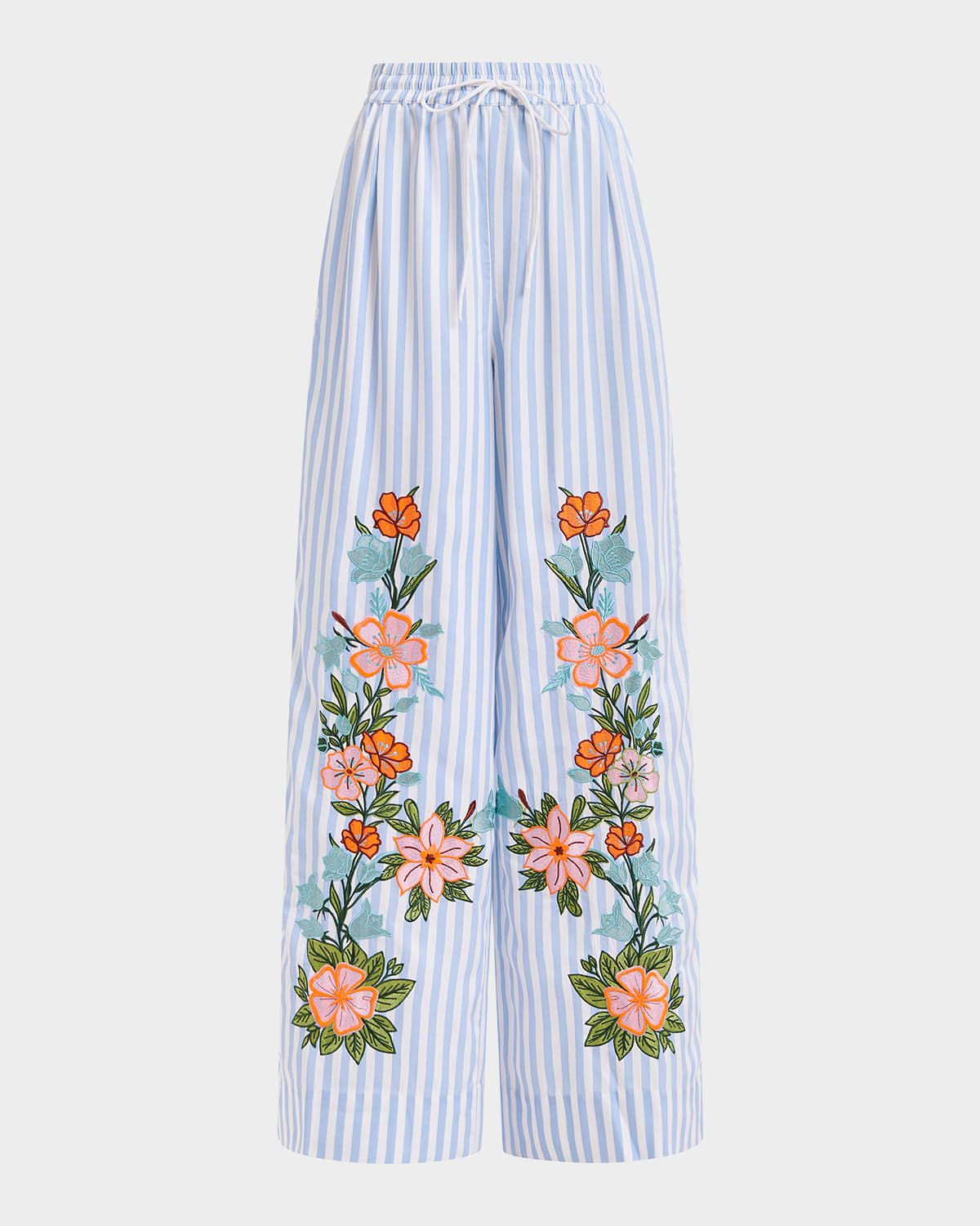 Hevon Embroidered Striped Pants