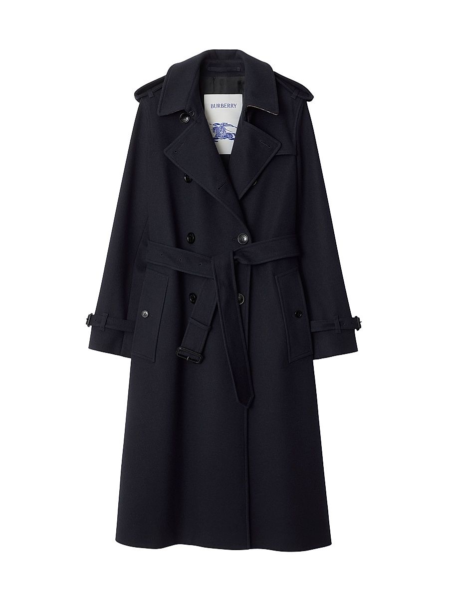 Women's Kensington Cashmere Long Trench Coat - Navy - Size 14