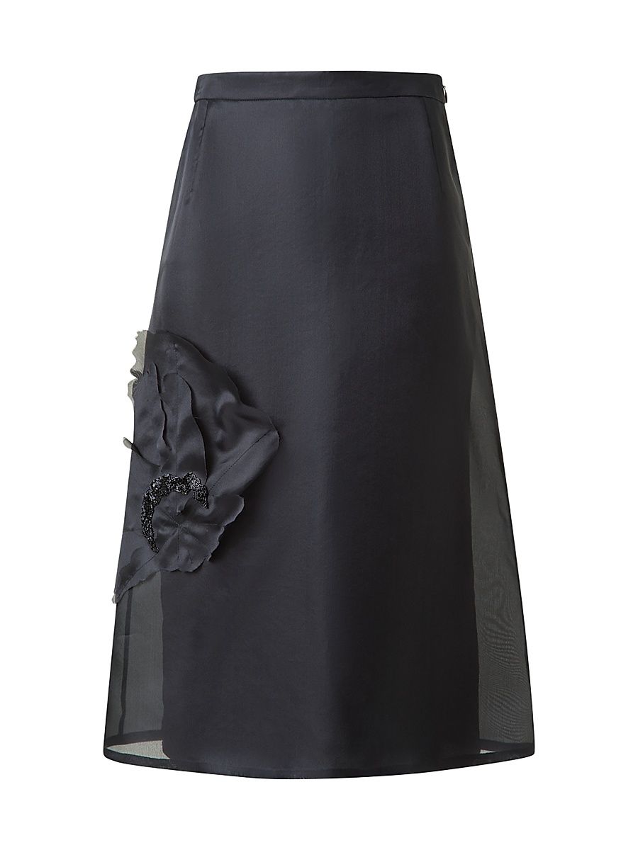 Women's Embellished Silk Organza Midi-Skirt - Black - Size 12