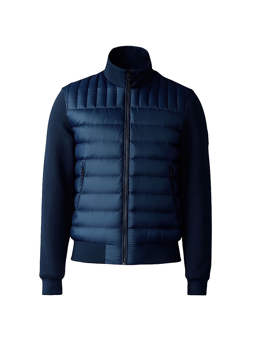 Men's Collin Mixed-Media Bomber Jacket - Navy - Size Small