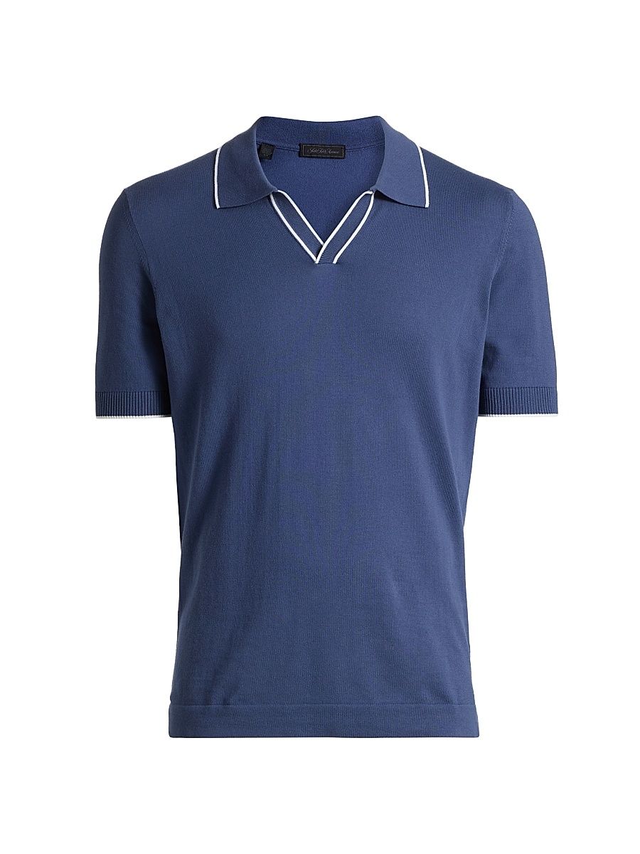 Men's COLLECTION Tipped Johnny Collar Cotton Shirt - Blue Dark - Size XXL