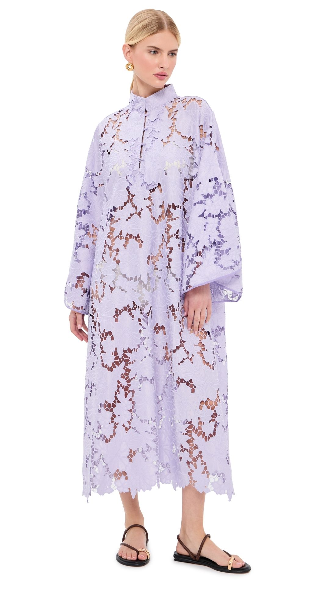 La Vie Style House Violet Floral Flat Lace Maxi Caftan Violet One Size