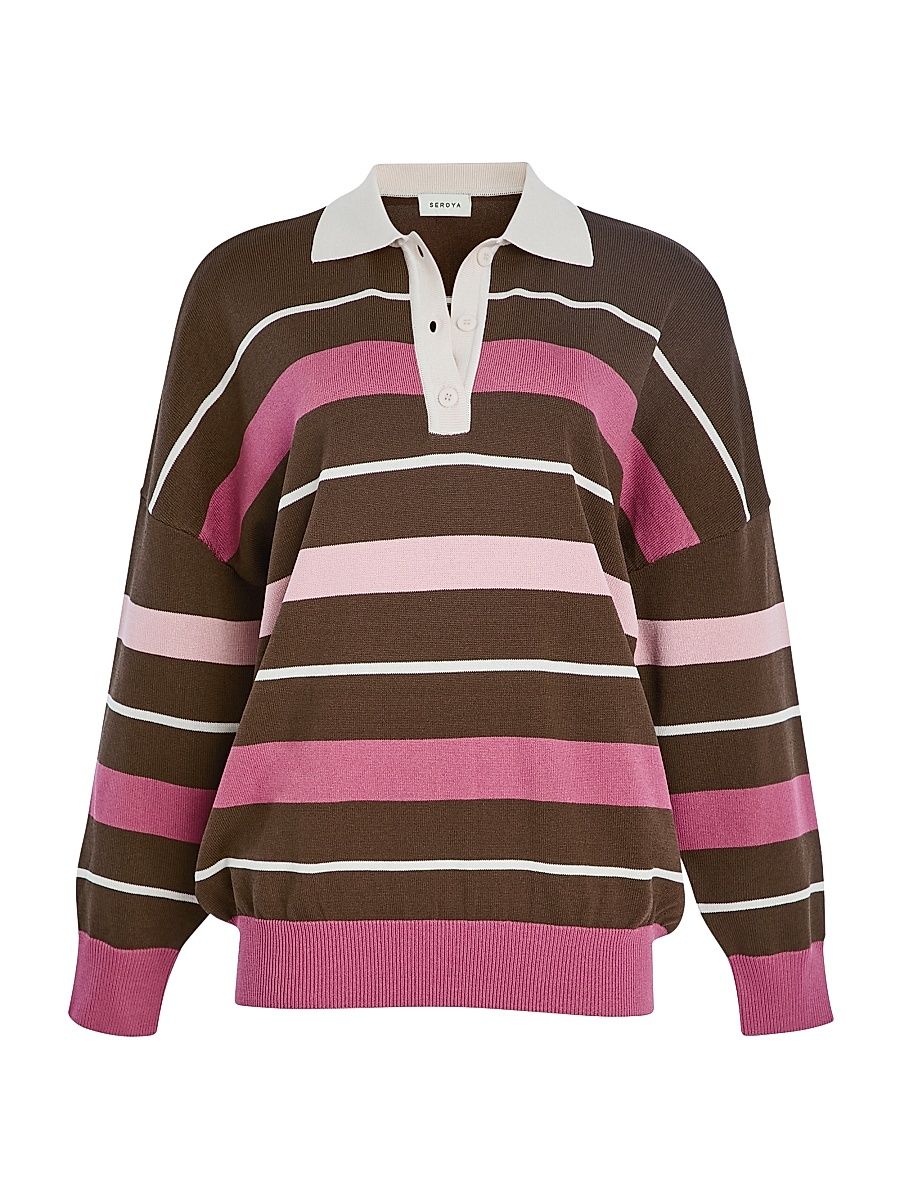 Women's Taby Striped Polo Sweater - Sable Stripe - Size XL
