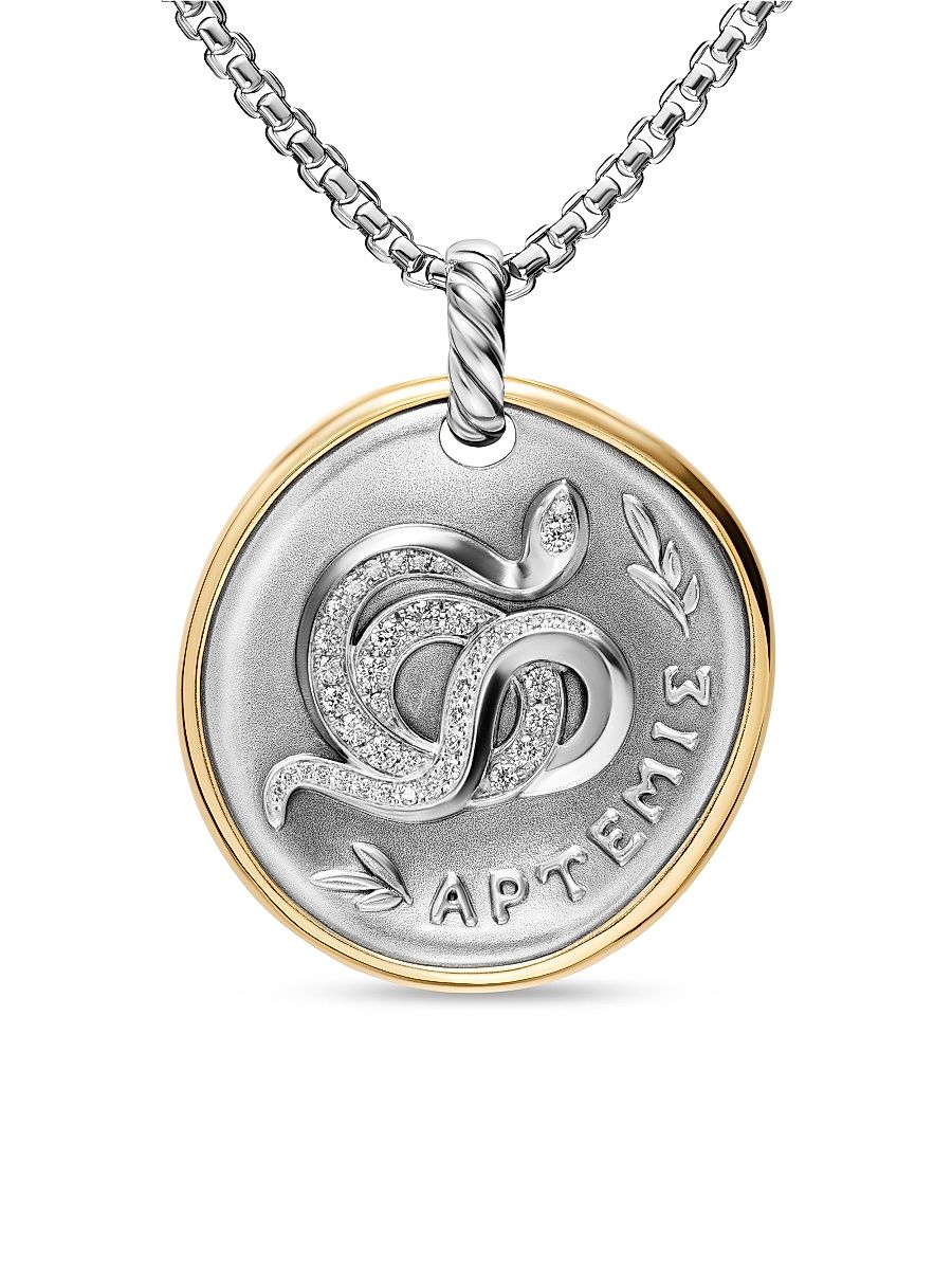 Women's Artemis Medallion Amulet in Sterling Silver with 14K Yellow Gold and Diamonds, 29.5MM - Diamond