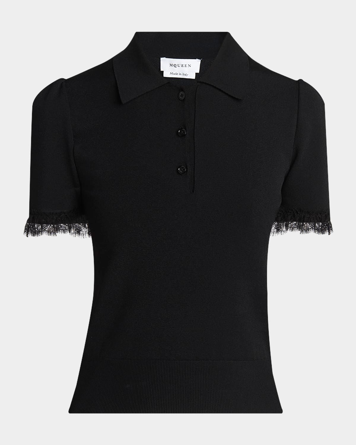Lace Ruffle Short-Sleeve Polo Shirt