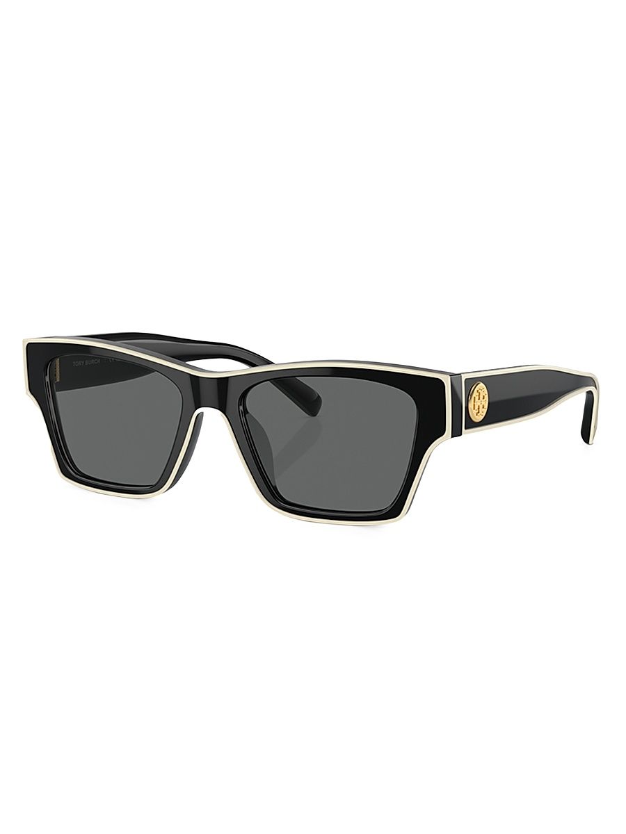 Women's 53MM Rectangular Sunglasses - Black Ivory Grey