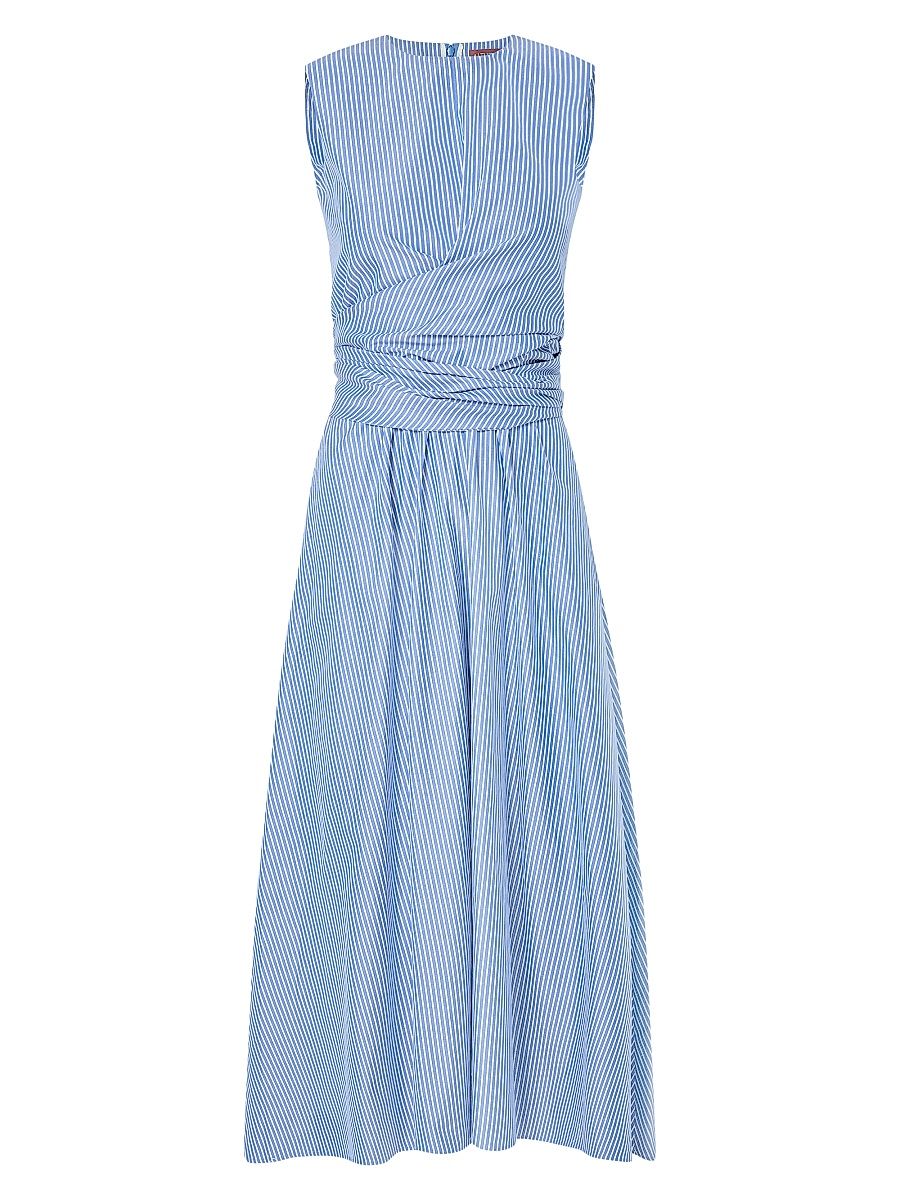 Women's Penny Striped Cotton Midi-Dress - Tidal Blue Stripe - Size 14