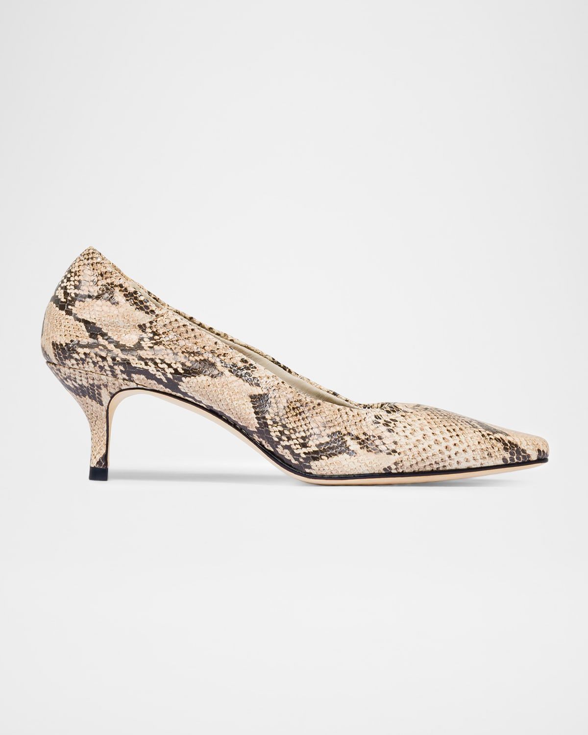Manu Ruched Snake-Printed Leather Snip-Toe Pumps