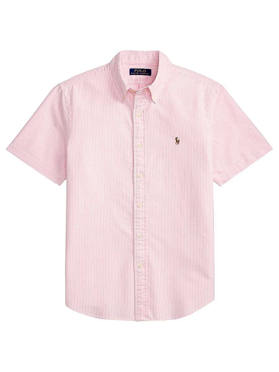 Men's Striped Stretch-Cotton Oxford Shirt - New Rose White - Size XXL