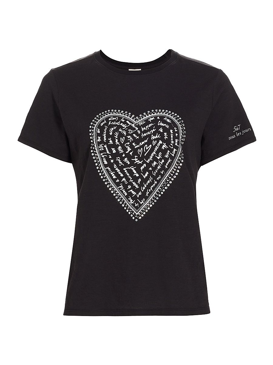 Women's Love Letter Rhinestone T-Shirt - Black White - Size XL
