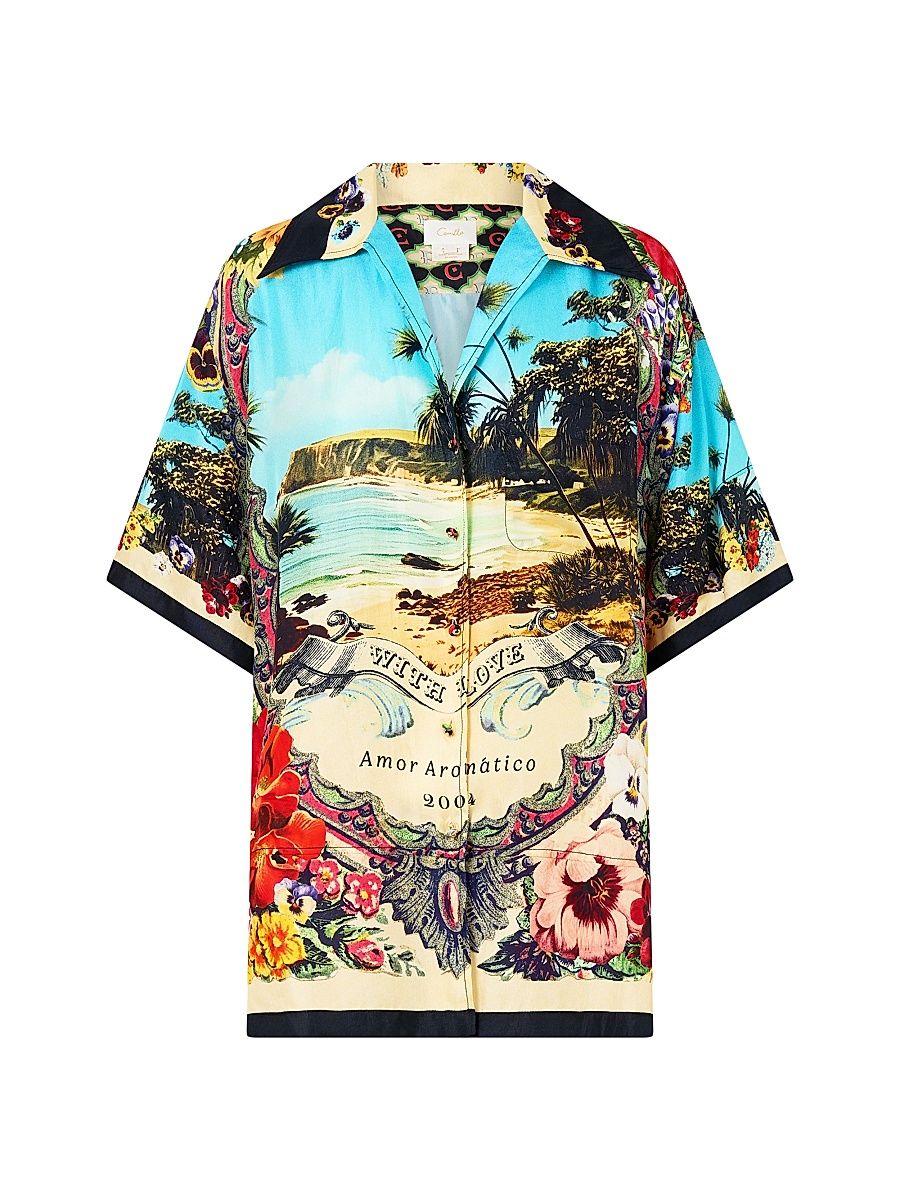 Women's Bathing Bombshell Oversized Silk Shirt - Bathing Bombshell - Size Medium