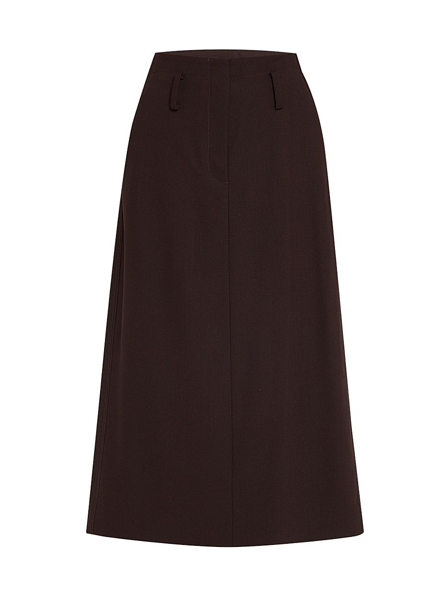 Women's Milan Wool-Blend Midi-Skirt - Dark Brown - Size 0
