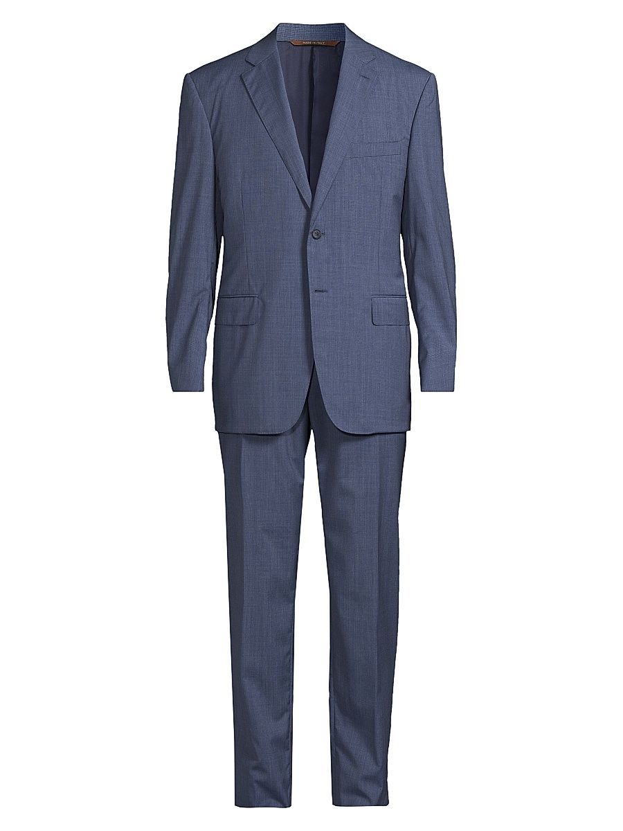 Men's Textured Wool Single-Breasted Suit - Blue - Size 44