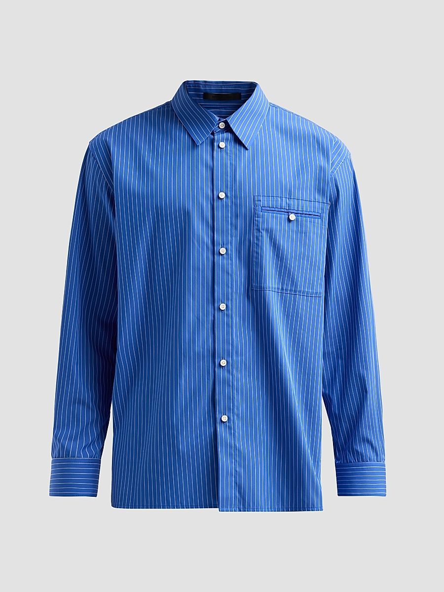 Men's Striped Cotton Poplin-Blend Relaxed-Fit Shirt - Royal Blue - Size Large