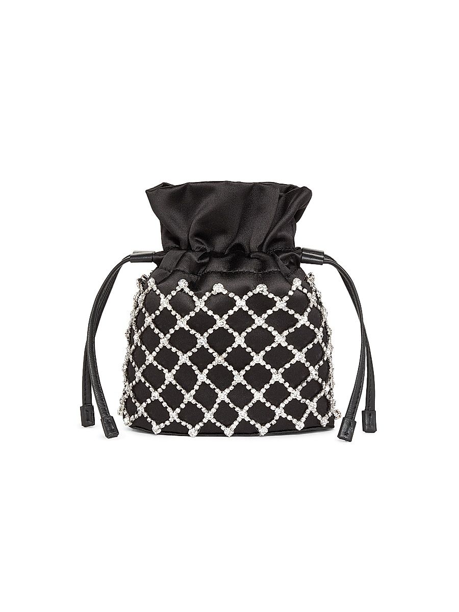 Women's Mini Crystal Lover Satin Drawstring Pouch - Black Crystal