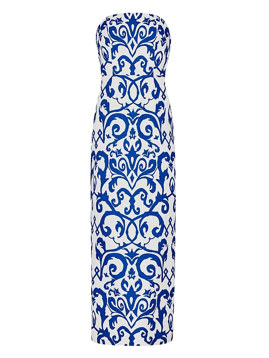 Women's Orion Scroll Embroidered Midi-Dress - Blue White - Size 6