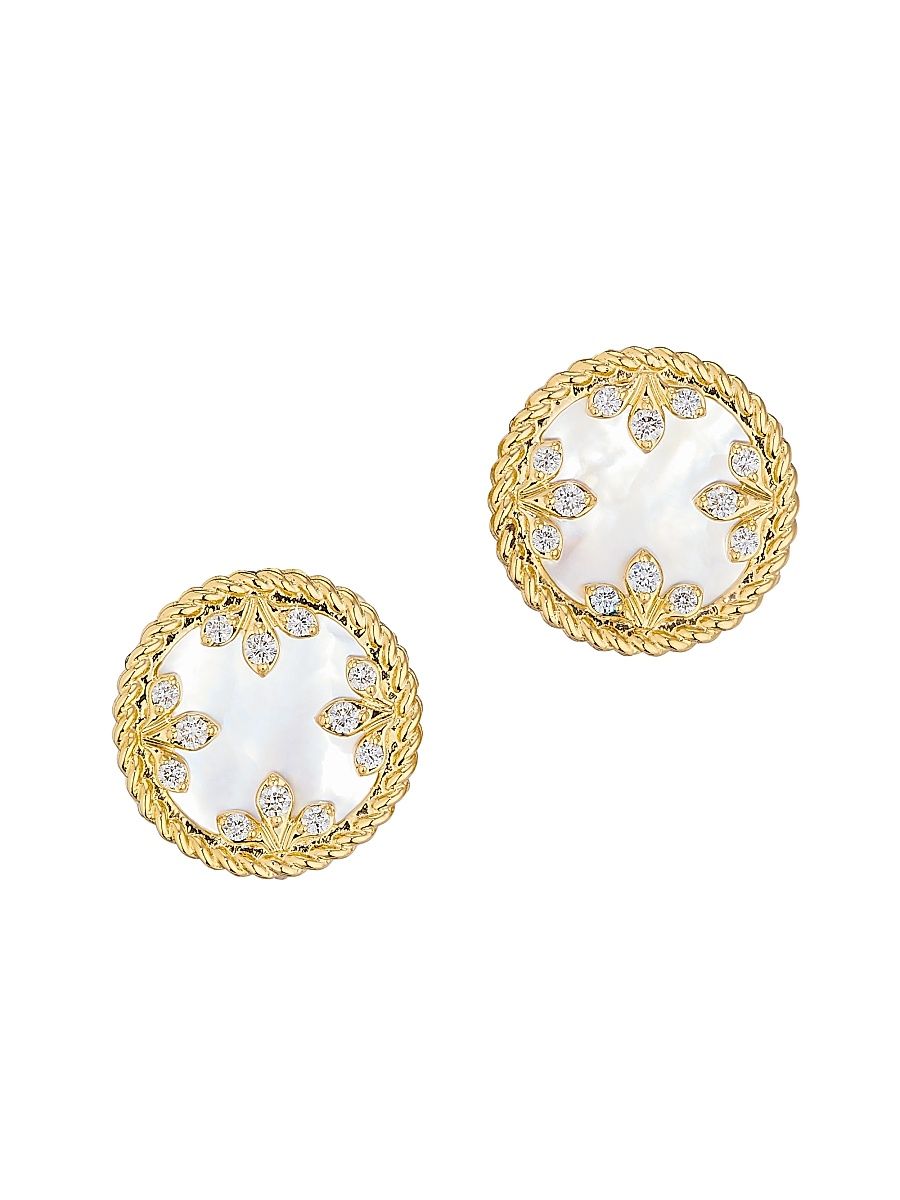 Women's Venetian Medallion 18K Yellow Gold, Mother-Of-Pearl & 0.10 TCW Diamond Stud Earrings - Yellow Gold