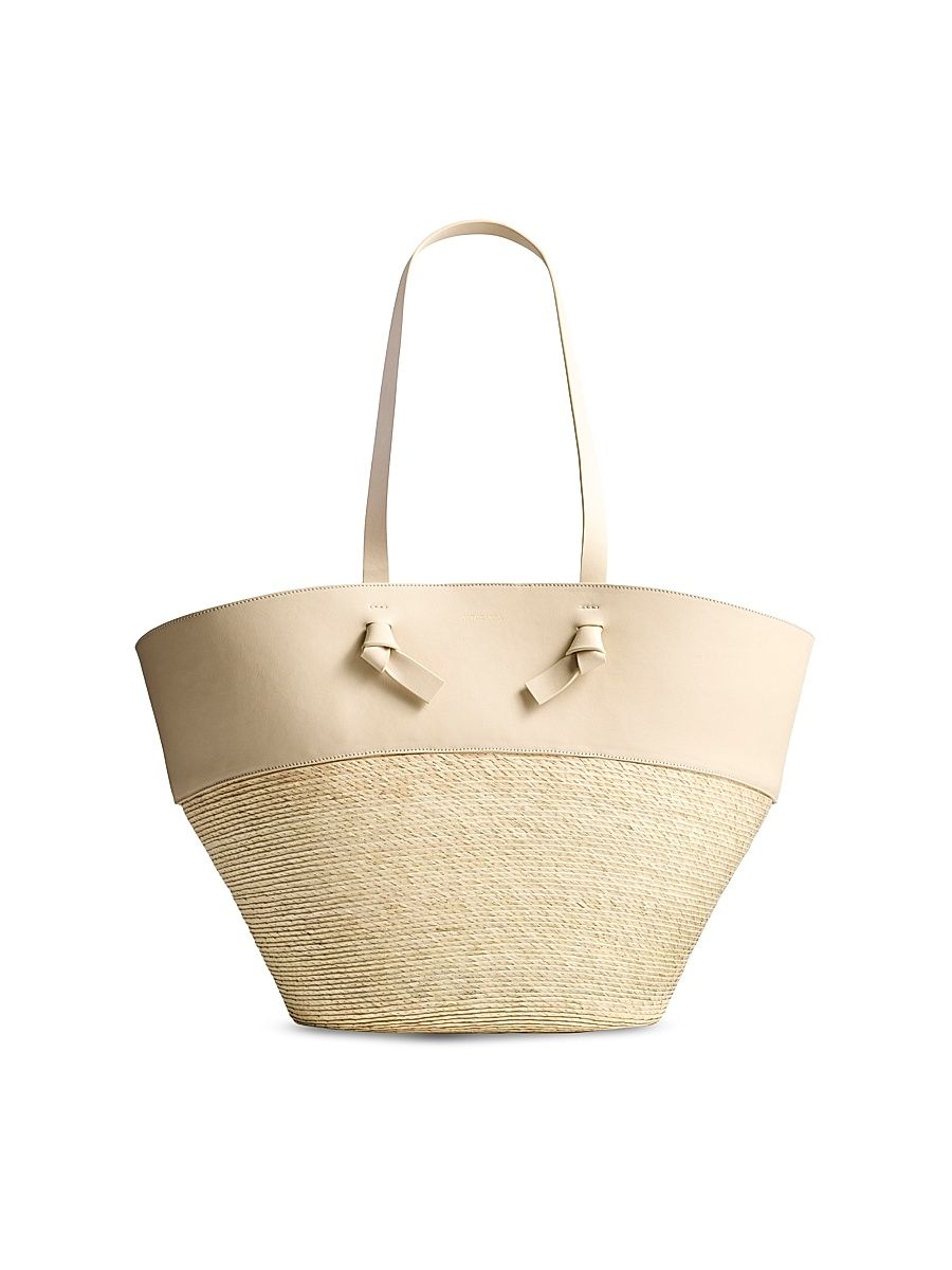 Women's Knot Basket Palm & Leather Large Tote Bag - Macademia