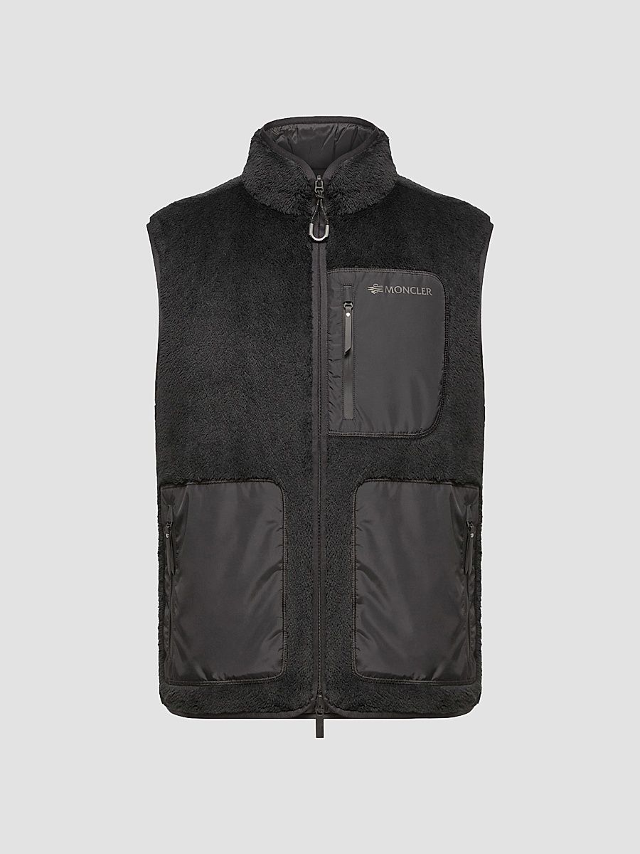 Men's Reversible Puffer Vest in Teddy Fleece - Black - Size Small