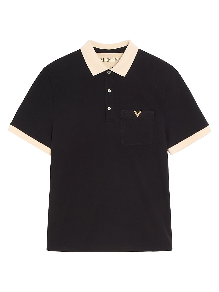 Men's Polo Shirt in Cotton Piquet with VGold - Black Butter - Size Medium