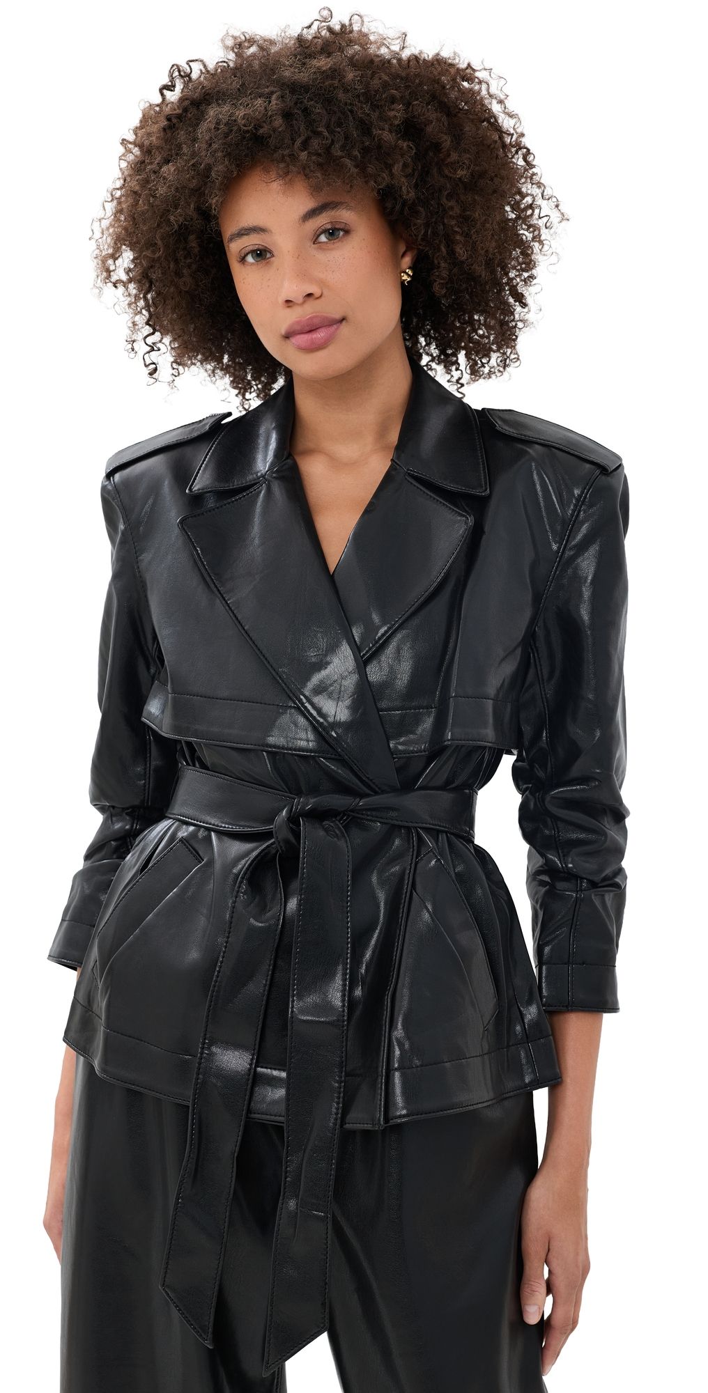 Cinq à Sept Short Yates Faux Leather Trench Jacket Black L