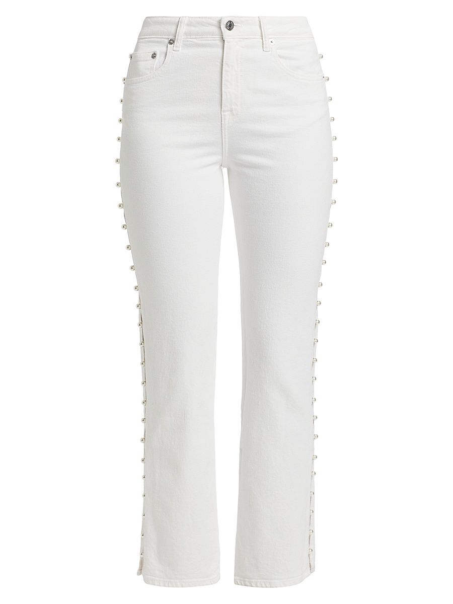 Women's Amelia Pearl Embellished High-Rise Jeans - Ivory - Size 25