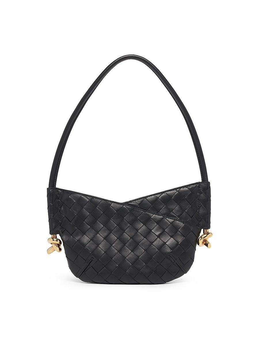 Women's Mini Baby Solstice Intrecciato Leather Shoulder Bag - Black