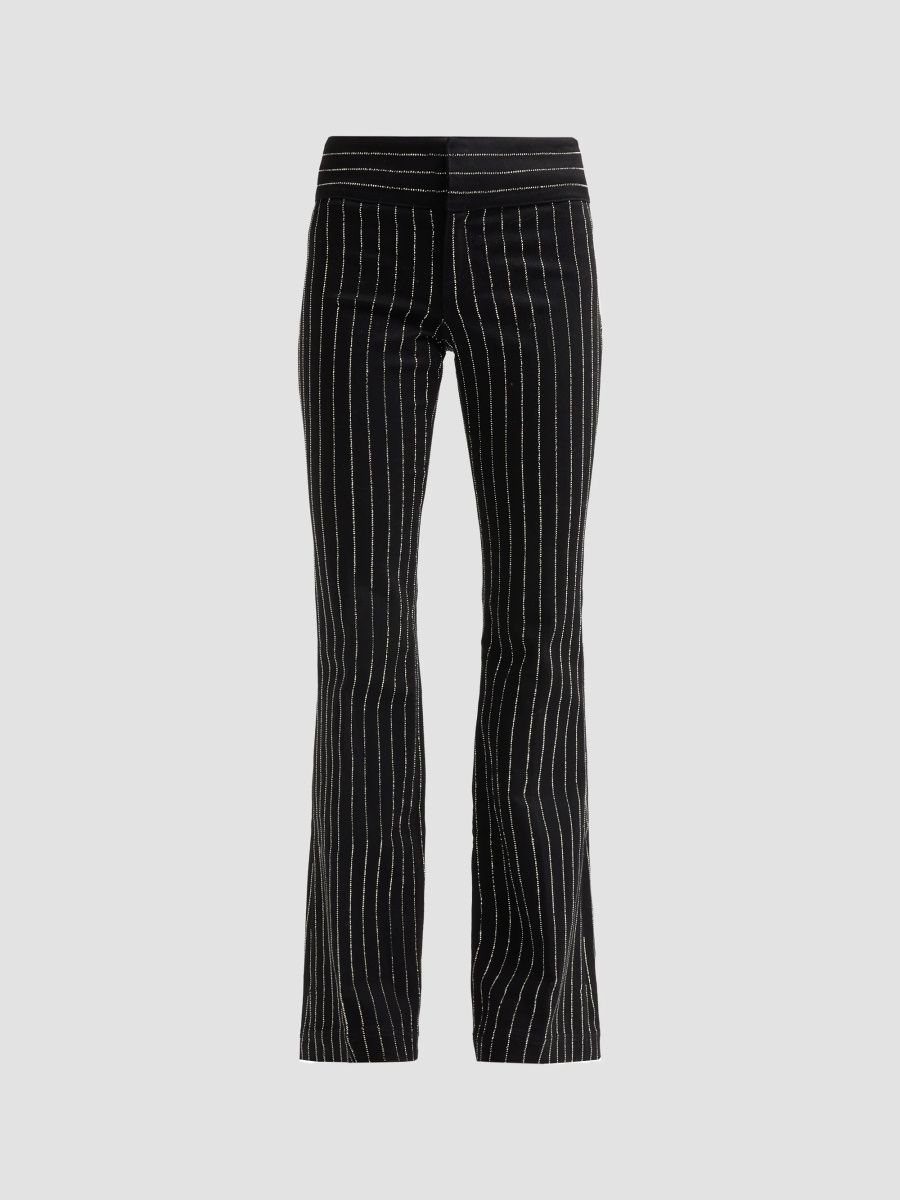 ALICE + OLIVIA Women's Hot Embellished Pinstripe Jeans - Black Clear Crystal - Size 32
