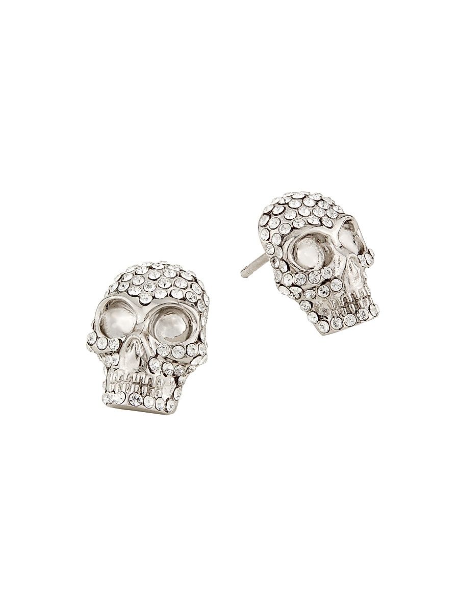 Women's Silvertone & Glass Crystal Skull Stud Earrings - Silver