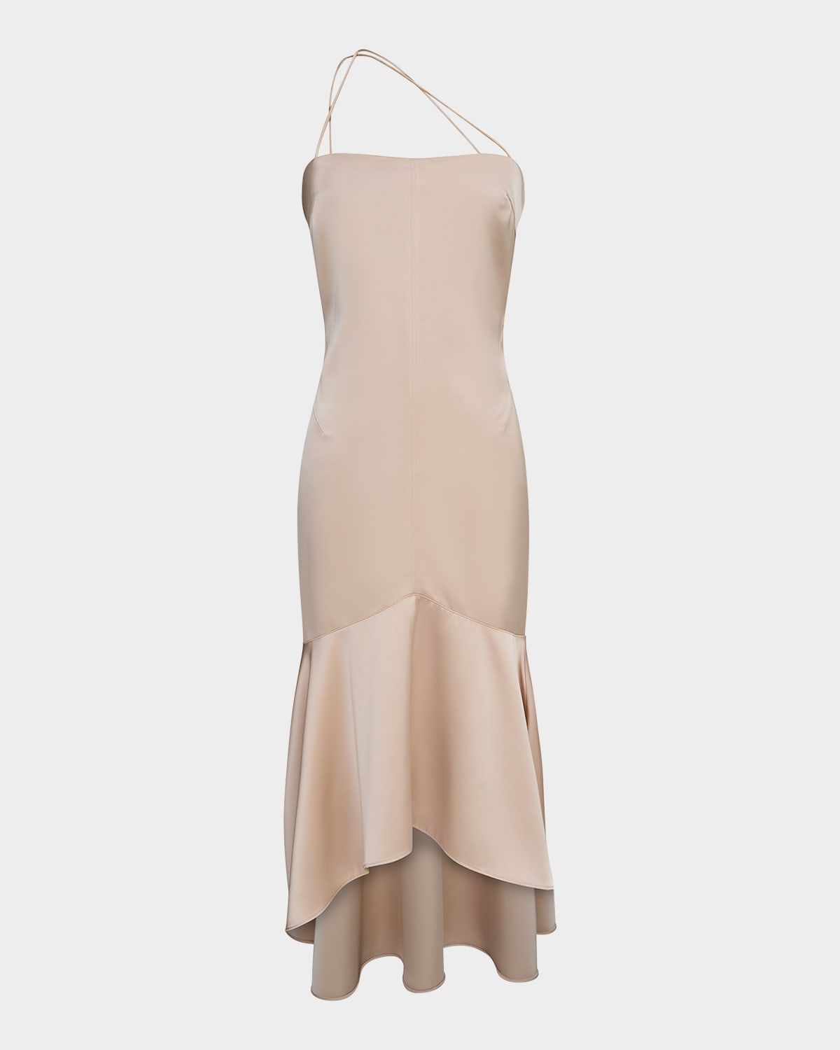 Sierra Asymmetric High-Low Satin Midi Dress