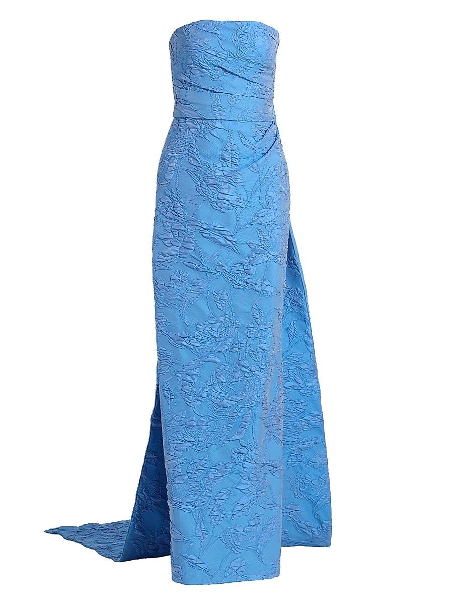 Women's Floral Jacquard Strapless Column Gown - Lake - Size 6