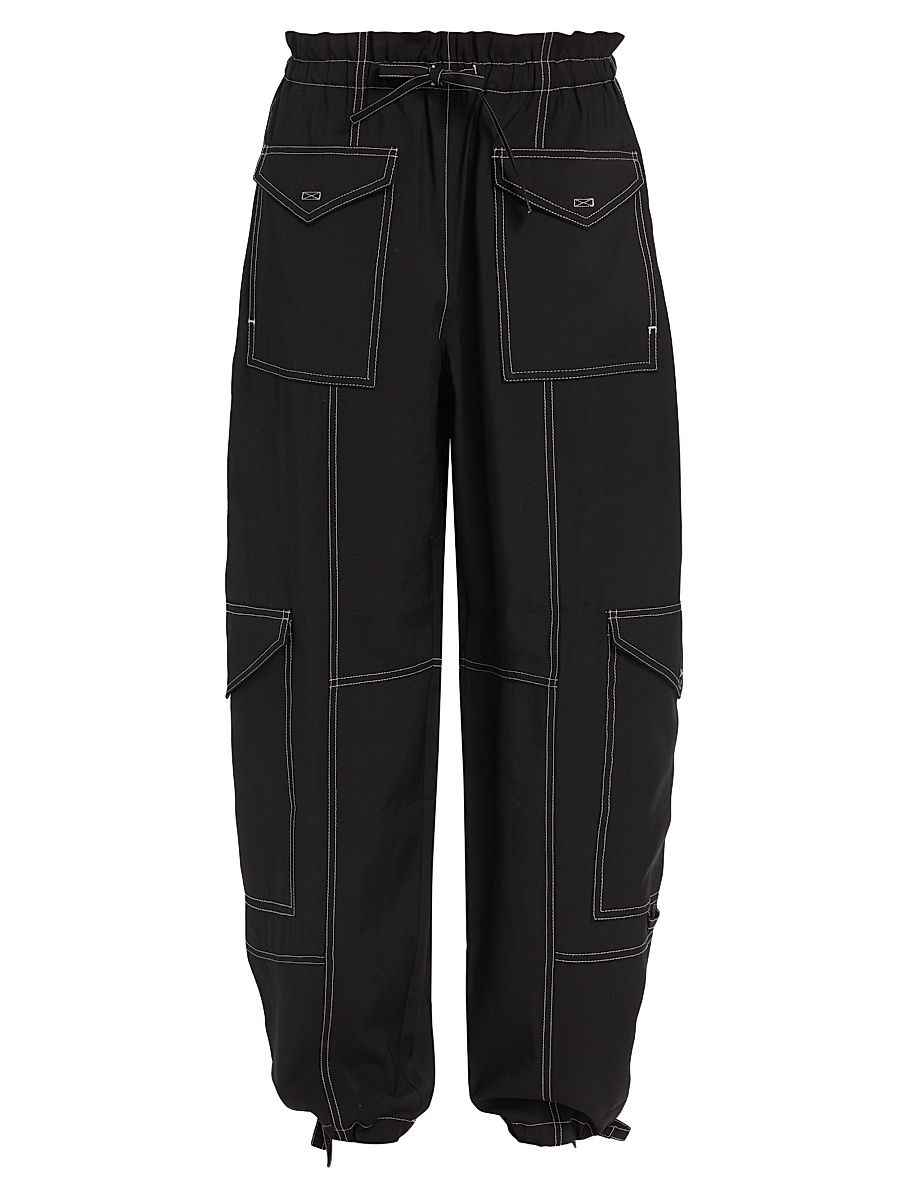 Women's Wide-Leg Drawstring Cargo Pants - Black - Size 14