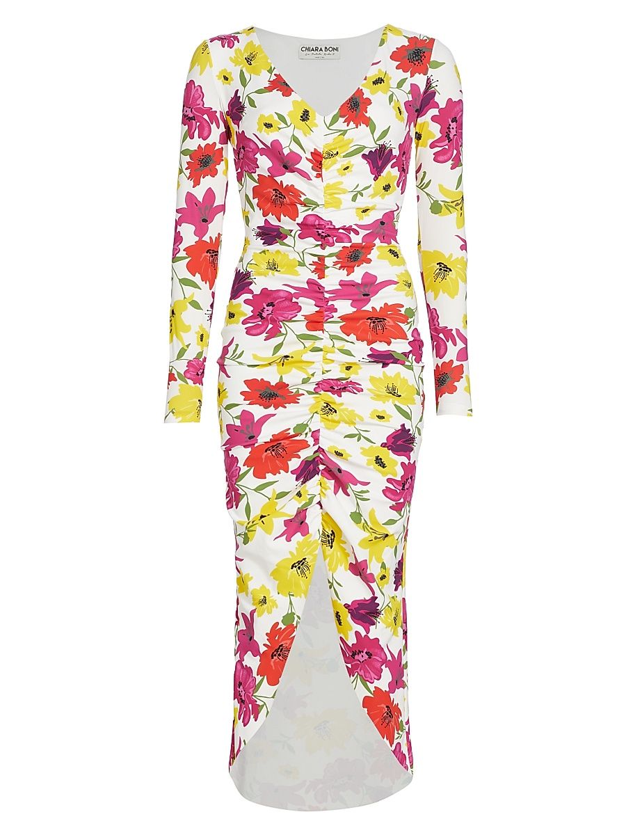 Women's Tatangela Floral Ruched Midi-Dress - Vibrant Flowers - Size 4