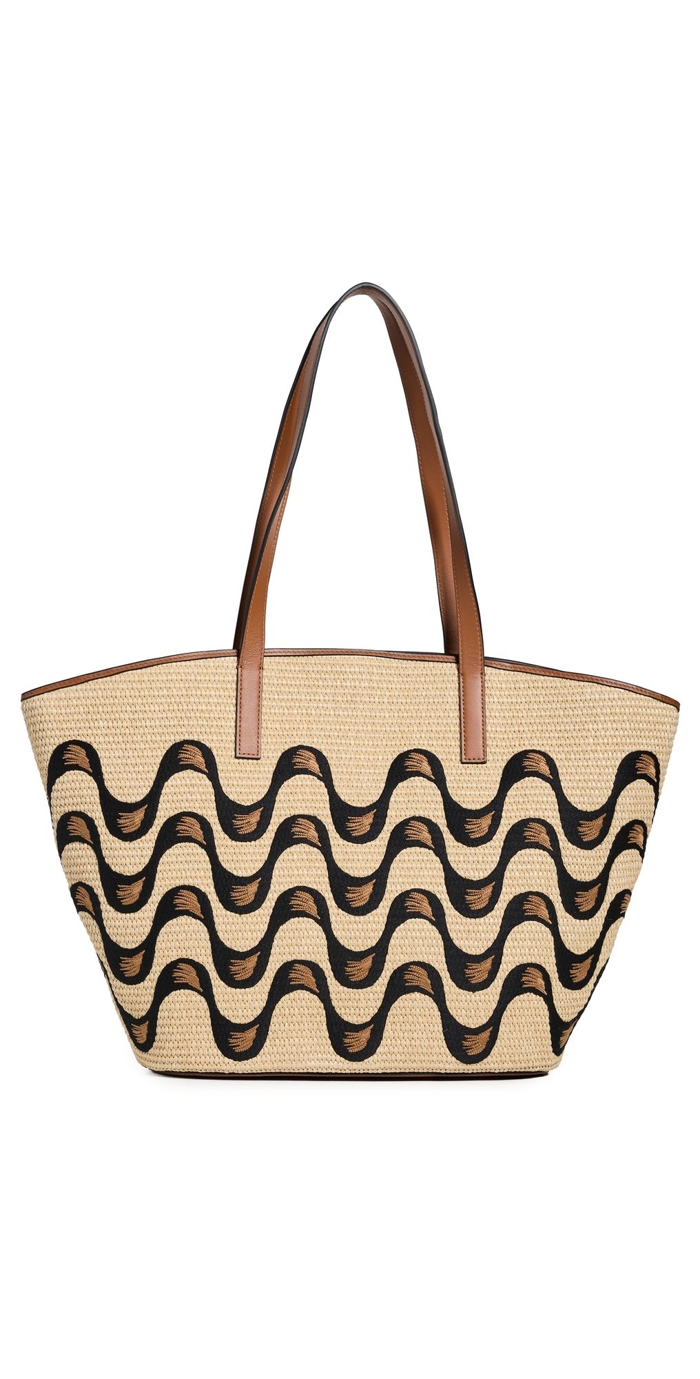 FARM Rio Raffia Basket Large Tote Bag Natural Raffia and Black One Size