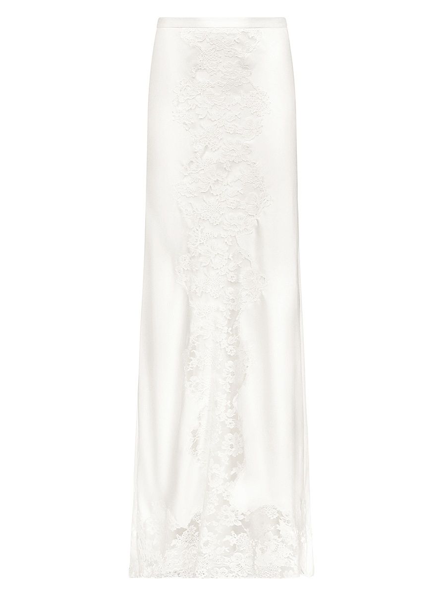 Women's Stretch-Silk Lace Floor-Length Maxi Skirt - Ivory - Size 10